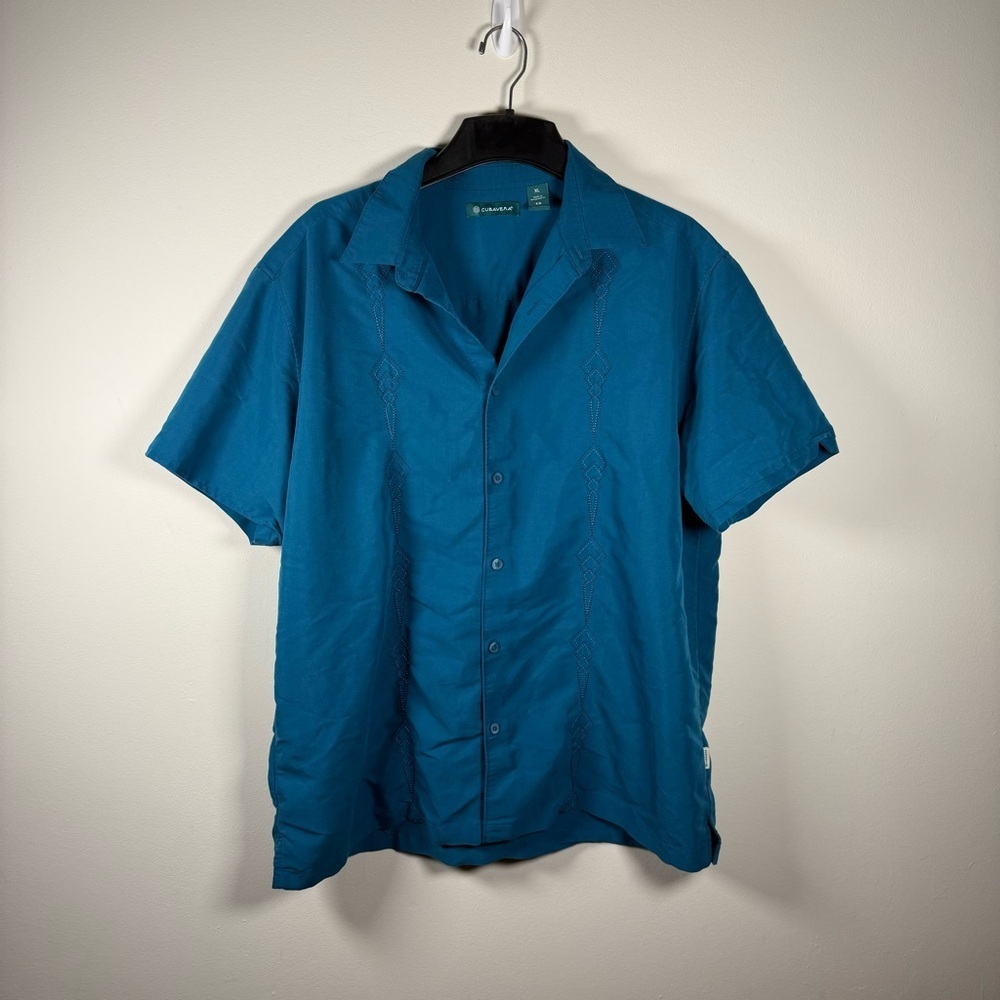 Cubavera Men's Embroidered Blue Short Sleeve Shirt Size XL